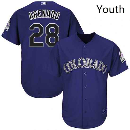 Youth Majestic Colorado Rockies 28 Nolan Arenado Replica Purple Alternate 1 Cool Base MLB Jersey